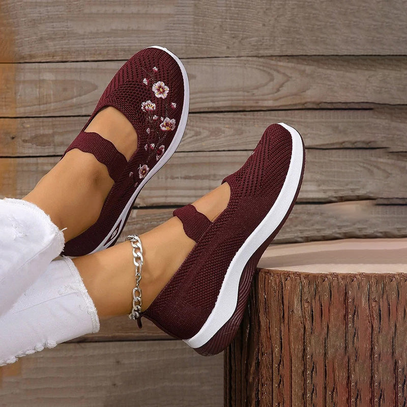 Blommiga Broderade Andningsbara Skor