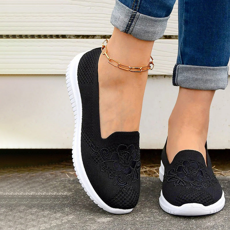 Blommiga Broderade Andningsbara Skor