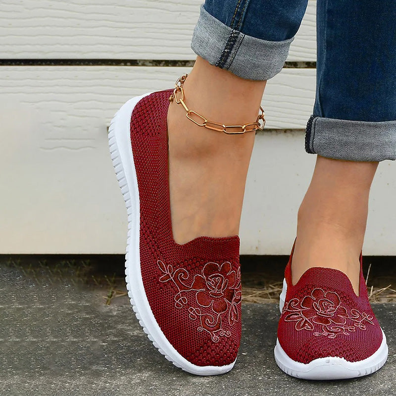 Blommiga Broderade Andningsbara Skor