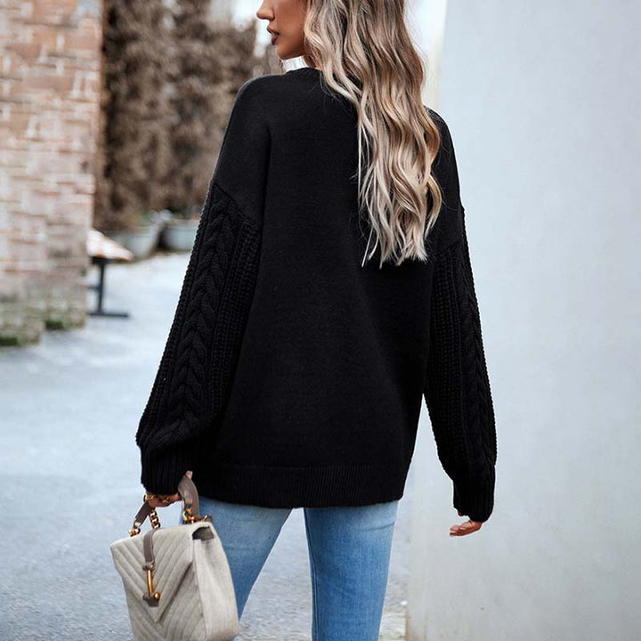 Avslappnad Enfärgad Stickad Tröja