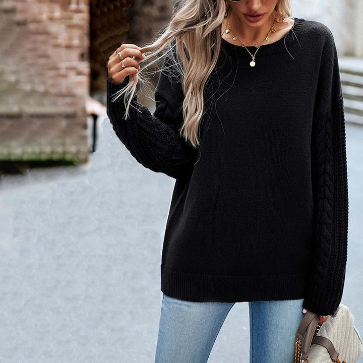 Avslappnad Enfärgad Stickad Tröja