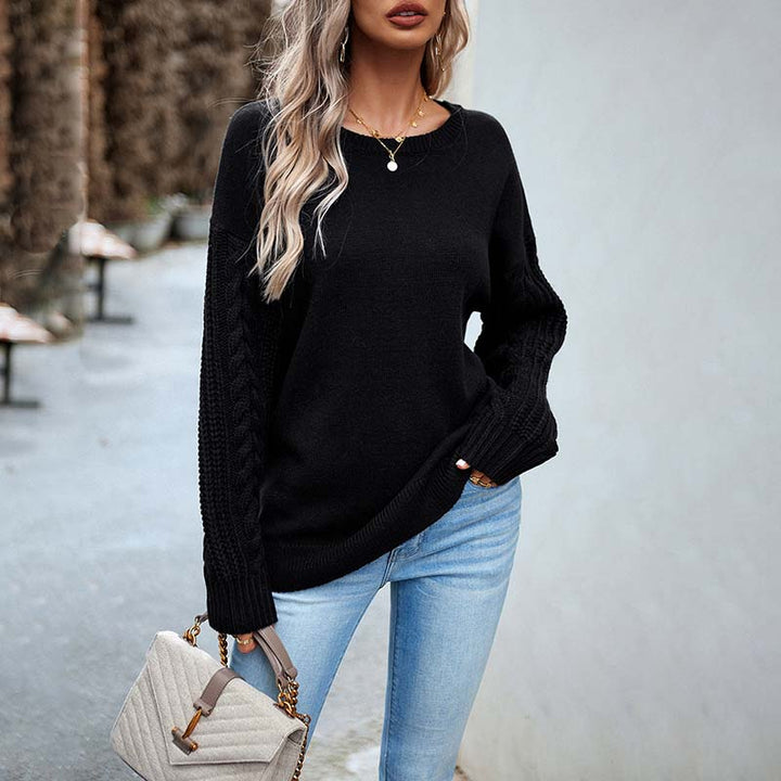 Avslappnad Enfärgad Stickad Tröja