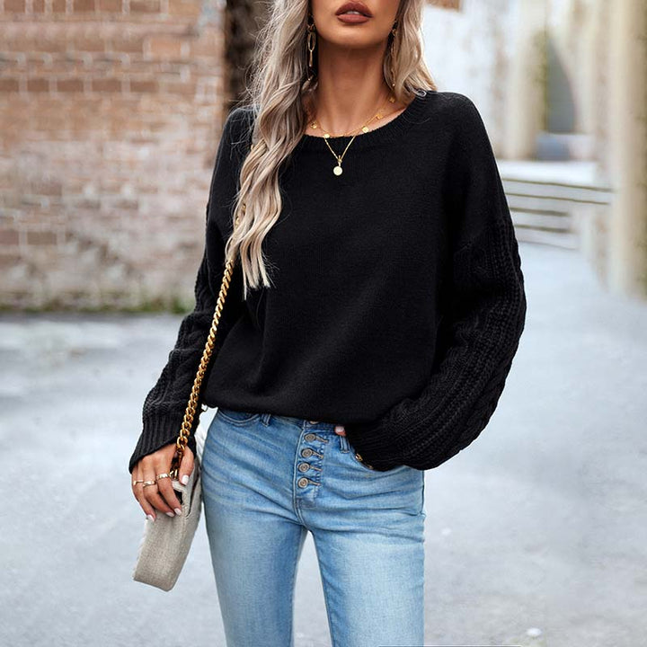 Avslappnad Enfärgad Stickad Tröja