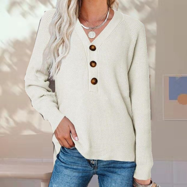 Avslappnad Solid Stickad Tröja