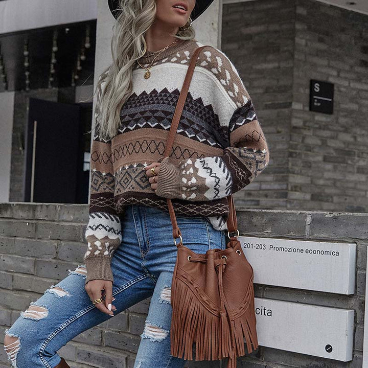 Vintage Geometrisk Stickad Tröja