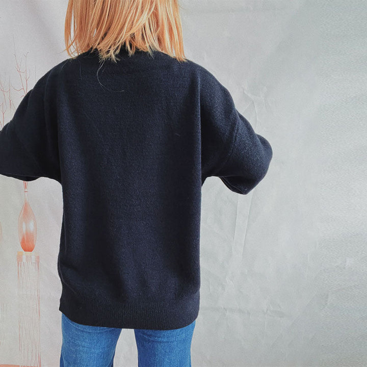 Casual Enfärgad Stickad Tröja