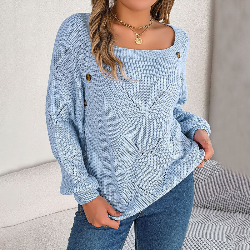 Avslappnad Enfärgad Stickad Tröja