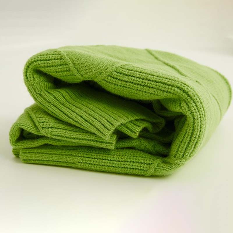 Avslappnad Enfärgad Stickad Tröja