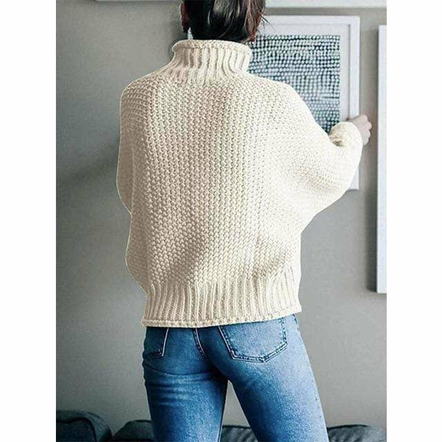 Avslappnad Stickad Solid Tröja